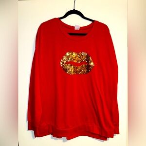 Red 3XL sweater with Gold sequin lips